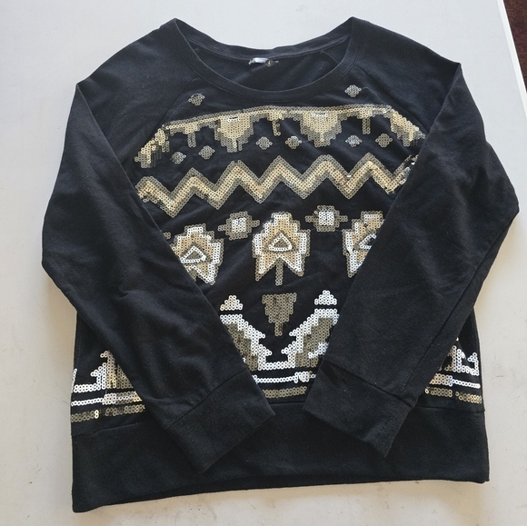 Wallflower Sweatshirt Women Sz L Black White Long Sleeve Embroidered Sequin - Picture 3 of 12